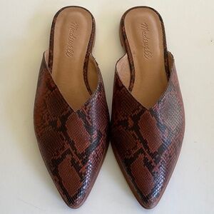 MADEWELL The Emilia Snakeskin Leather Slip On Mule Brown Black Size 7.5
